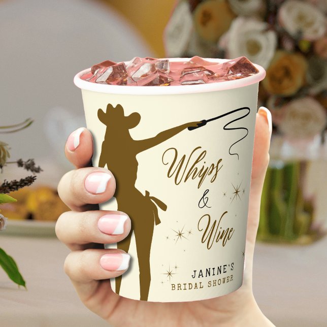 Gobelets En Papier Enterrement de vie de jeune fille Cowgirl Whips &  (Whips & Wine Cowgirl Bridal Shower Paper Cups
)