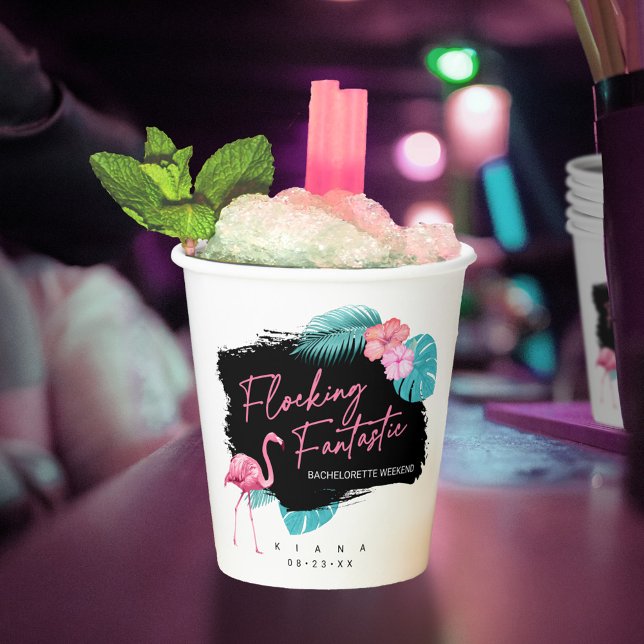Gobelets En Papier Enterrement de vie de jeune fille Flamant Flocking (Créateur téléchargé)