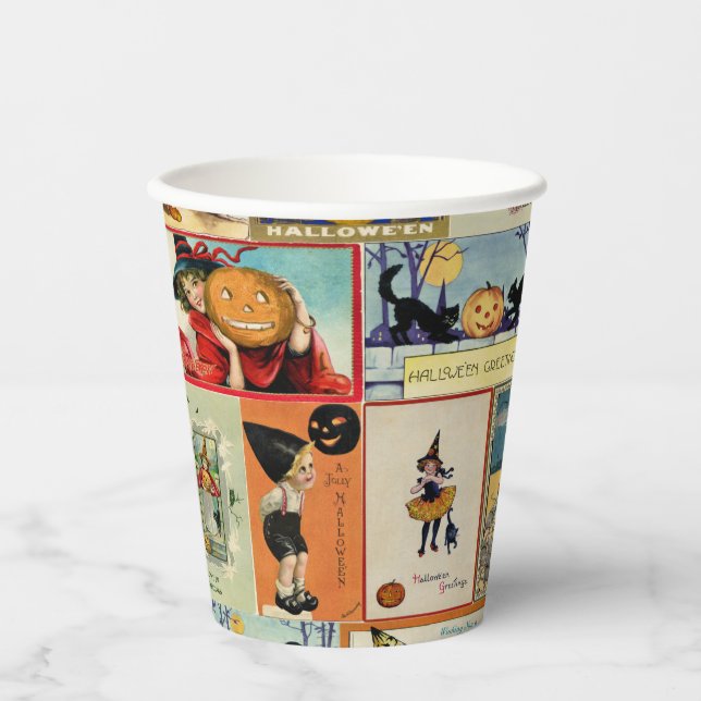 Gobelets En Papier Ephémère d'Halloween vintage (Recto)