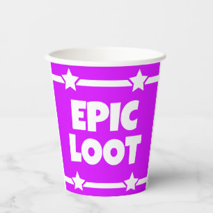 Gobelets En Papier Epic Loot Gamer Neon Purple Star Text Slogan