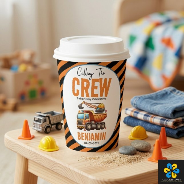 Gobelets En Papier Équipe de construction Camion à benne Basculant Ga (Construction Crew Dump Truck Boy 2nd Birthday Paper Cups
)