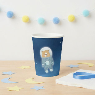 Gobelets En Papier Espace Bleu Ours Astronaute Baby Shower