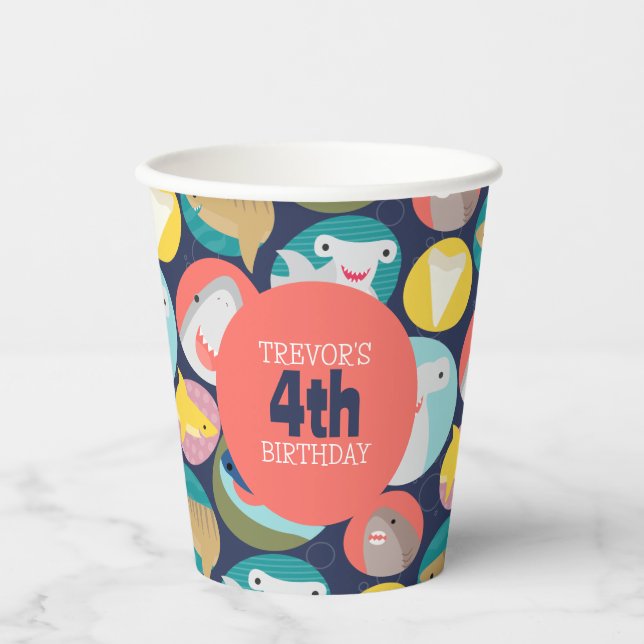 Gobelets En Papier Espèces de requins mignons Anniversaire (Recto)