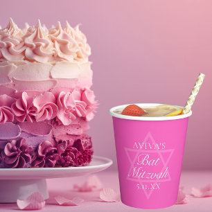 Gobelets En Papier Étoile de David du Parti Bat mitzvah rose chaud