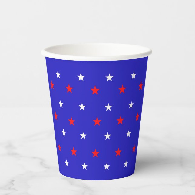 Gobelets En Papier Étoiles blanches et rouges - Motif étoilé (Recto)