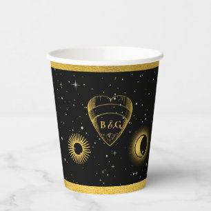 Gobelets En Papier Étoiles célestes Crescent Lune Mariage d'or noir