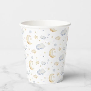 Gobelets En Papier Etoiles de lune d'aquarelle et Motif de nuage