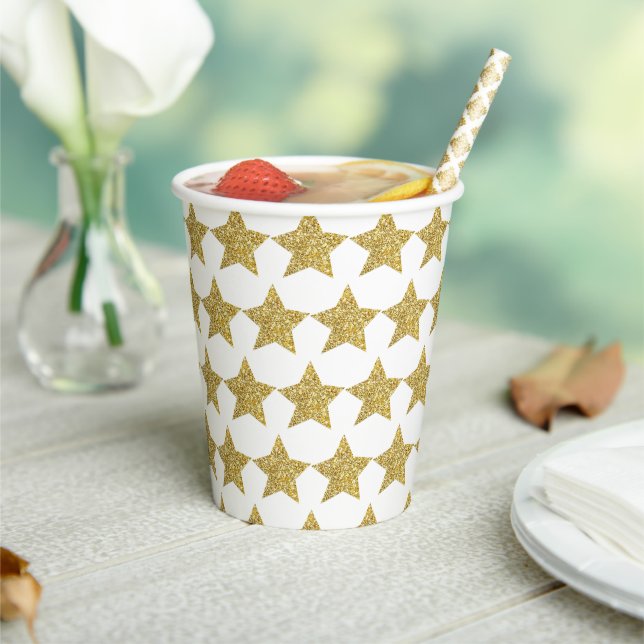 Gobelets En Papier Etoiles de Parties scintillant d'or blanc (Insitu)
