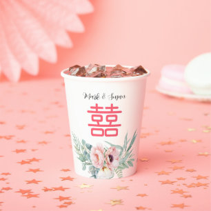 Gobelets En Papier Eucalyptus Peonies Double Mariage du bonheur