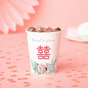 Gobelets En Papier Eucalyptus Peonies Double Mariage du bonheur