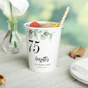 Gobelets En Papier Eucalyptus Verdure Aquarelle 75e anniversaire
