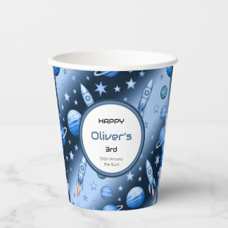 Gobelets En Papier Externe Space Adventure Rocket et Planet Blue