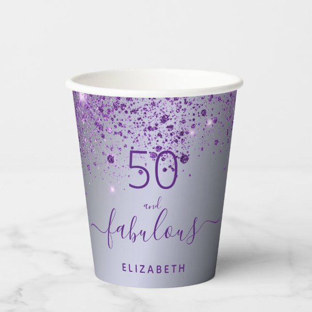 Gobelets En Papier Fabuleux anniversaire argent violet parties scinti (Recto)