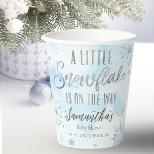 Gobelets En Papier faire-part de naissance Baby Shower flocon de neig