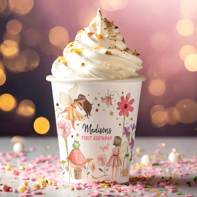 Gobelets En Papier Fairy Birthday Enchanted Forest Girl 1er anniversa (Créateur téléchargé)