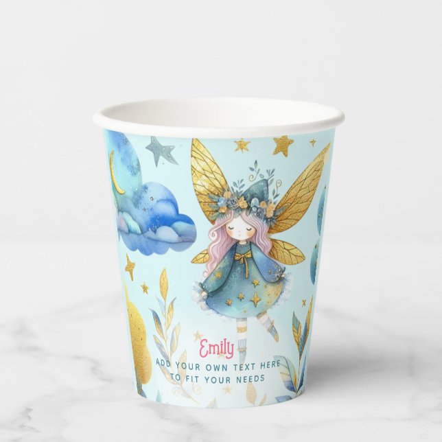 Gobelets En Papier Fairy Birthday Turquoise Gold Rose Princess Fairyt (Recto)