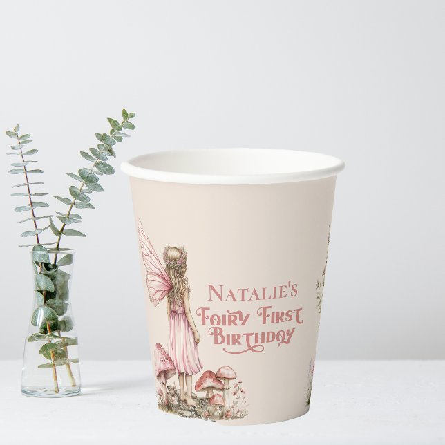 Gobelets En Papier Fairy Premier anniversaire fête Blush rose Personn (Créateur téléchargé)