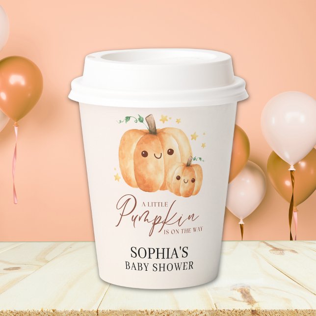 Gobelets En Papier Fall Baby Shower – "A Little Pumpkin" Soft Orange  (Créateur téléchargé)