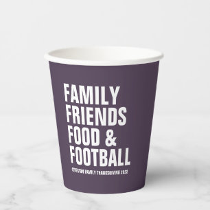 Gobelets En Papier Famille amis nourriture football violet Thanksgivi