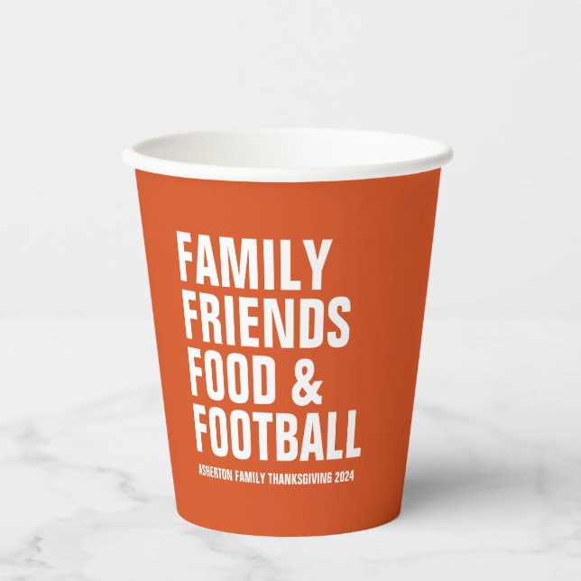 Gobelets En Papier Familles amis nourriture football orange Thanksgiv (Recto)