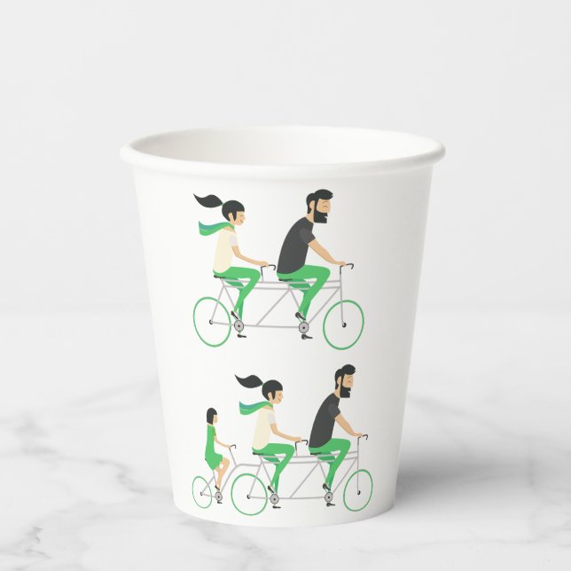Gobelets En Papier Family Tandem Bicycle Cycling (Recto)