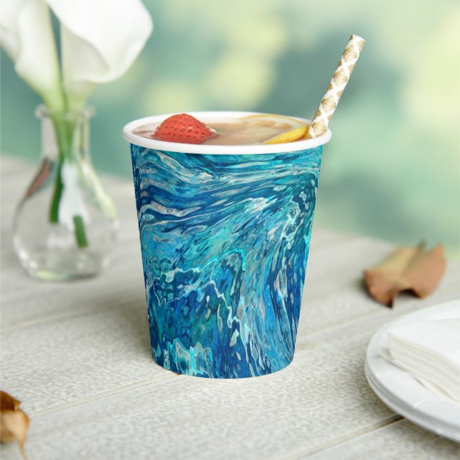 Gobelets En Papier Fantastique Abstrait Bleu Turquoise Mer vague (Insitu)