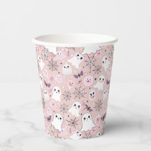 Gobelets En Papier Fantômes roses et éléments d'Halloween Motif sans