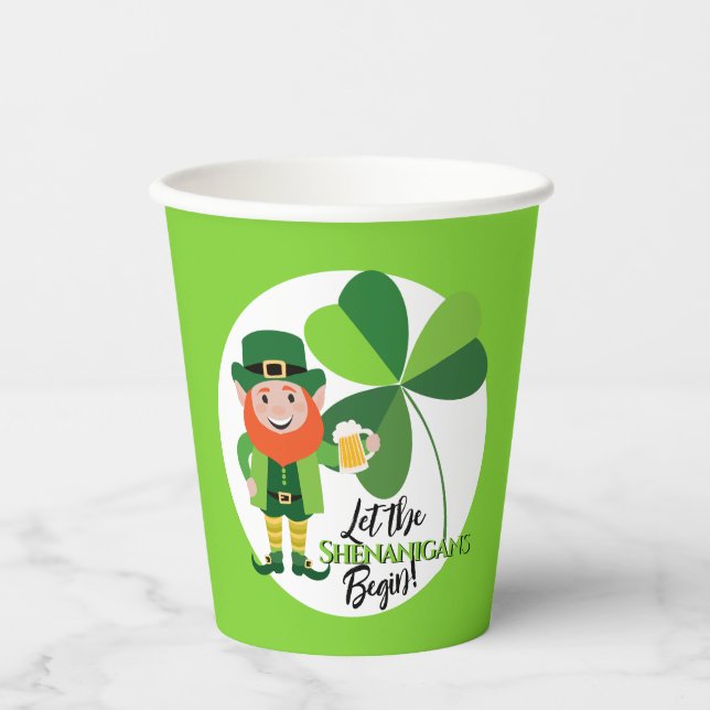 Gobelets En Papier Farceur Lutin Trèfle St Patrick's Day (Recto)