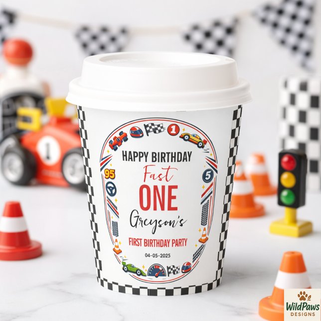 Gobelets En Papier Fast One Race Car Boy 1st Birthday Party (Fast One Race Car Boy 1st Birthday Party Paper Cups
)
