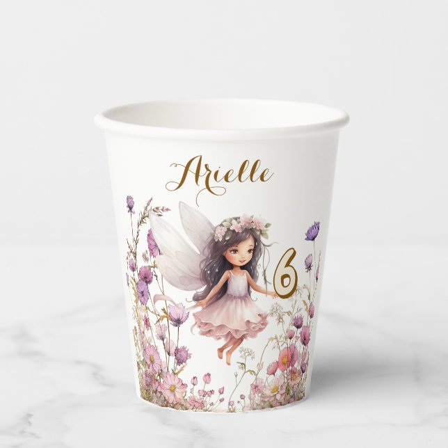 Gobelets En Papier Fée lavande fleur sauvage pixie anniversaire (Recto)