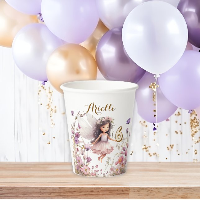 Gobelets En Papier Fée lavande fleur sauvage pixie anniversaire (Créateur téléchargé)