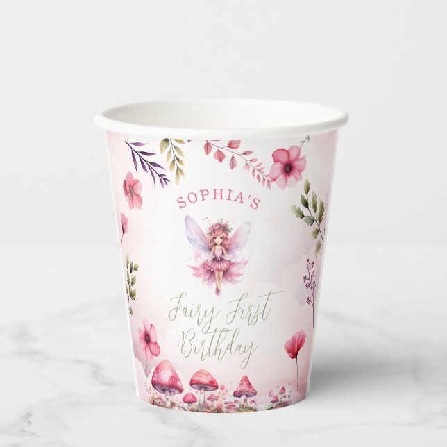 Gobelets En Papier Fée premier anniversaire Enchanted Forest Champign (Recto)