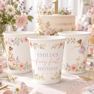 Gobelets En Papier Fée Premier Anniversaire Fête de Jardin Floral Fan