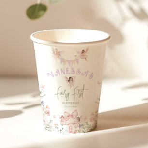 Gobelets En Papier Fée Premier Anniversaire Jardin fantaisiste Lilas