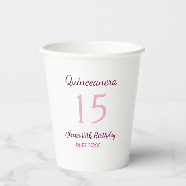 Gobelets En Papier Fée rose 15e anniversaire simple moder quinceanera (Recto)