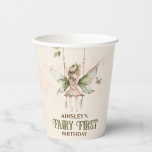 Gobelets En Papier Fée rose personnalisée 1er anniversaire