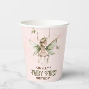 Gobelets En Papier Fée rose personnalisée 1er anniversaire