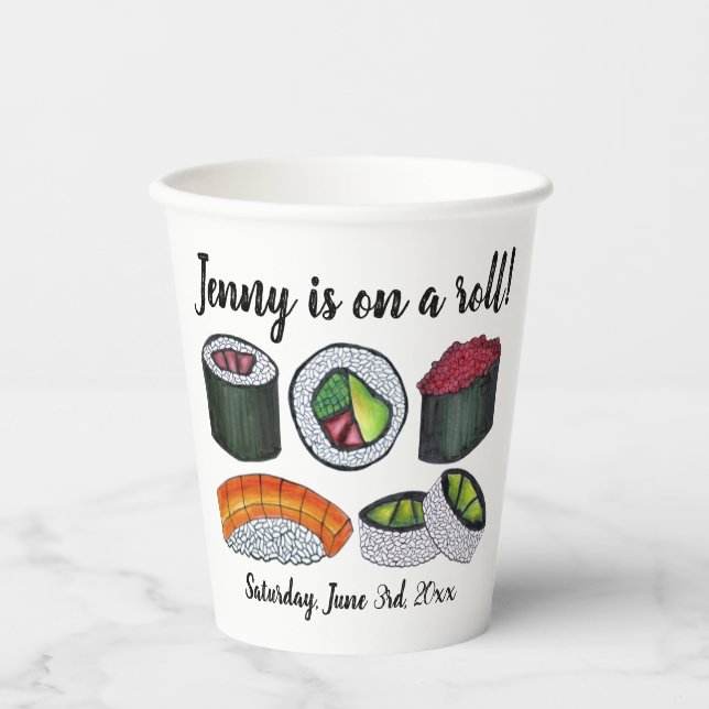 Gobelets En Papier Félicitations à l'occasion d'une marche (Sushi) (Recto)