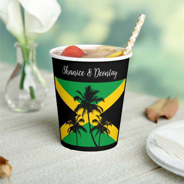 Gobelets En Papier Félicitations de mariage au drapeau jamaïcain (Insitu)