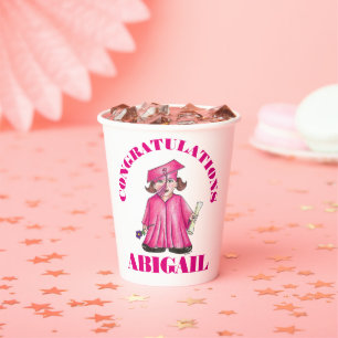 Gobelets En Papier Félicitations Graduation Pink Graduate Casquette G