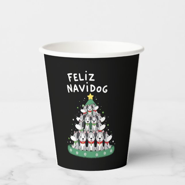Gobelets En Papier Feliz Navidog Christmas Dog T-Shirt, Funny Cute Xm (Recto)