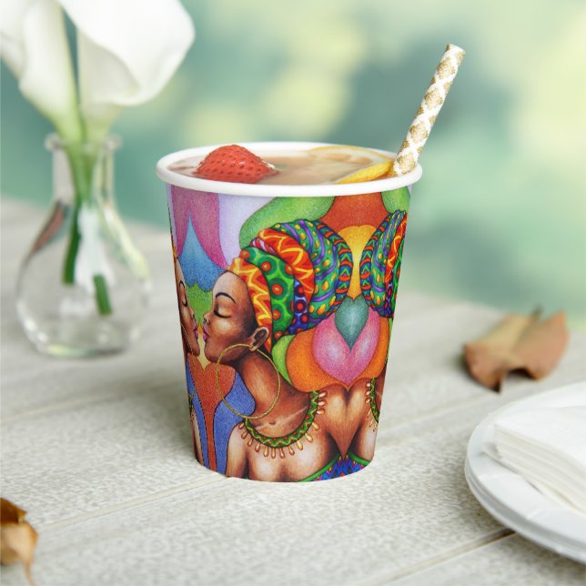 Gobelets En Papier Femme africaine avec cire tissu traditionnel (Insitu)