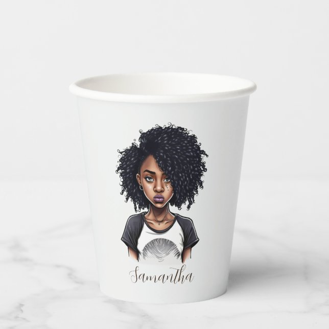 Gobelets En Papier Femme afro chic et classique (Recto)