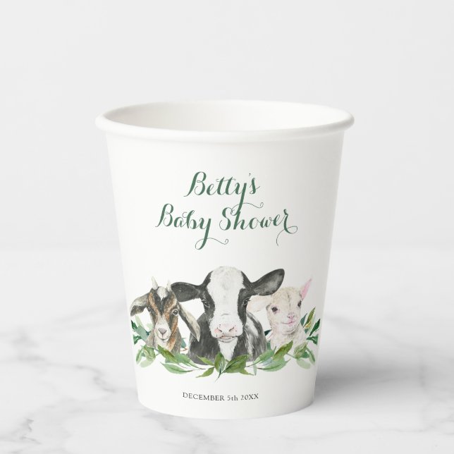 Gobelets En Papier Ferme Animal Green Boy Baby shower Cups en papier (Recto)