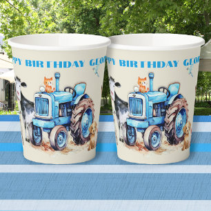 Gobelets En Papier Ferme Anniversaire Blue Tractor Party