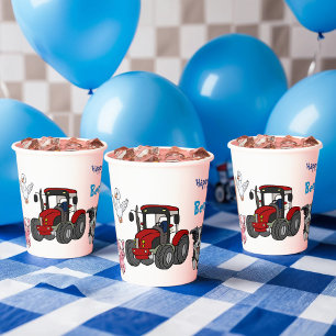 Gobelets En Papier Ferme d'animaux d'anniversaire avec tracteur rouge