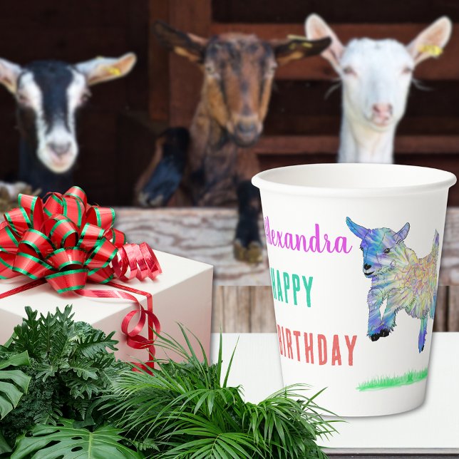 Gobelets En Papier Ferme d'animaux mignons chèvre ajouter Nom Fête d' (Cute goat jumping colorful farm animal art personalized birthday party paper cup)