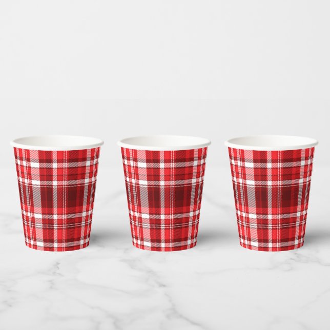 Gobelets En Papier Festif rouge et blanc plaid (Multi)