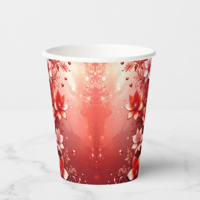 Gobelets en papier festifs à fleurs rouges (Recto)