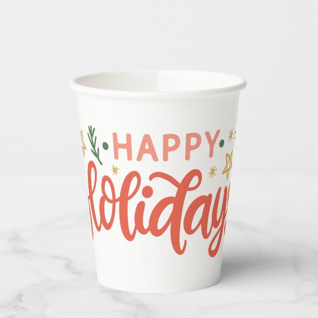 Gobelets En Papier Festive Happy Holidays Design (Gauche)